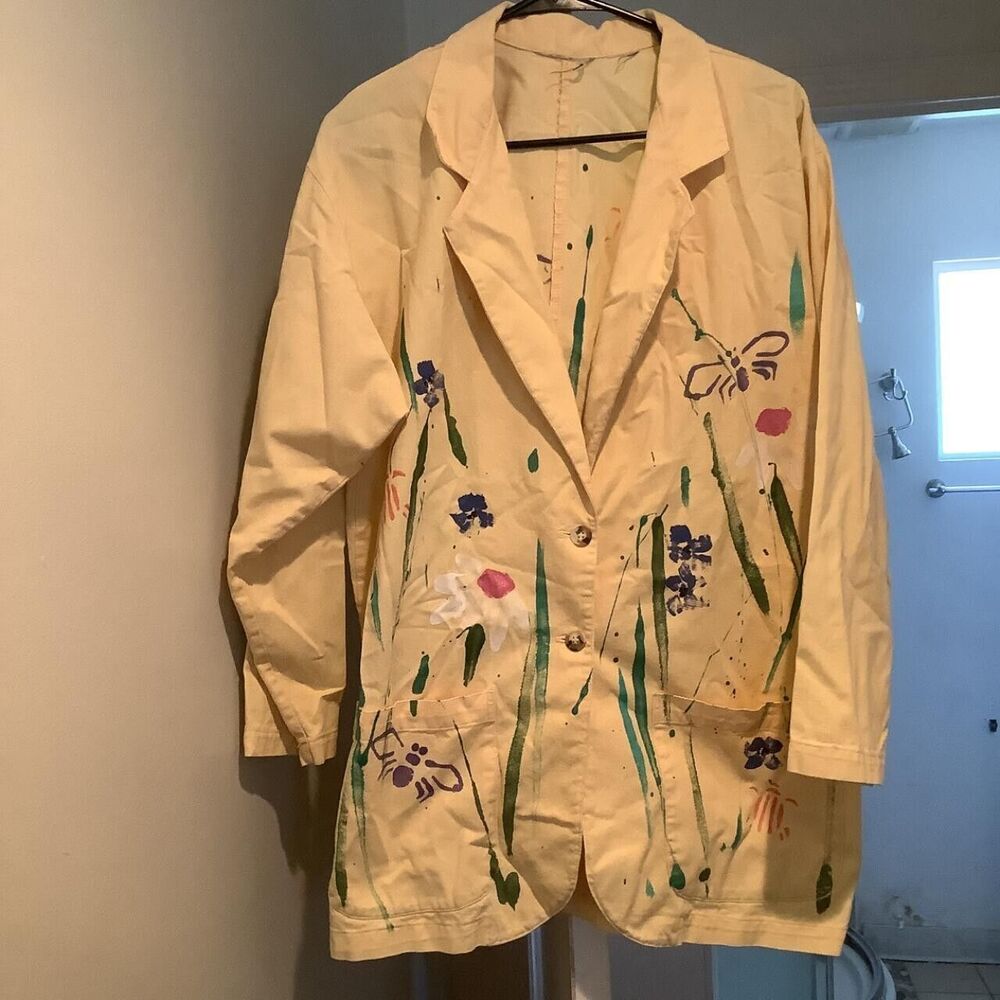 Art blazer handmade hand painted blazer no size tag looks like a large yellow ra